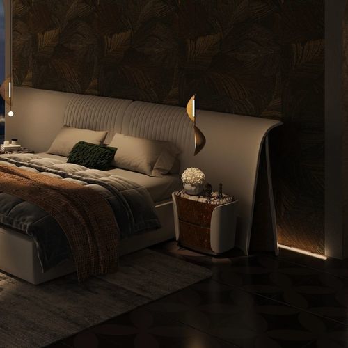 Современный ночной столик - SPIRIT AND TRANQUILITY - DASH CASA GROUP CO.LTD - из матированной латуни / из фанерованной древесины / из ткани