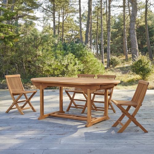 Современный обеденный стол - CAPRI - Tikamoon - из акации / с основанием из древесины / овальный