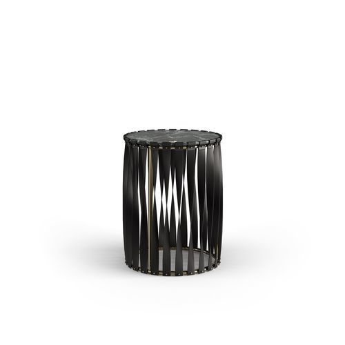 Современный вспомогательный столик - BONZO - Bablanc - из полированной латуни / из кожи / из мрамора