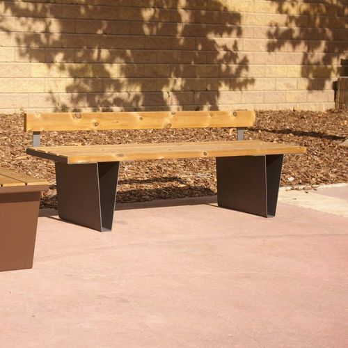 Современная общественная скамейка - DUERO-R series - RYM URBAN FURNITURE, S.L. - из листового металла / из дерева / со спинкой