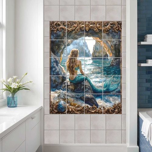 Плитка из фарфора - MERMAID BY THE SEA IN A CAVE - Tempera Art Design - цифровая печатная / внутренняя / для влажной зоны