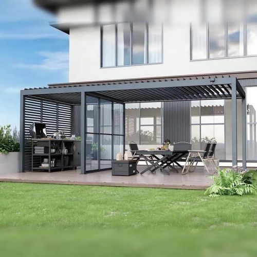 Пергола пристроенная к зданию - ST-100-KS-KD - ALUX Pergola - самонесущая / из алюминия / с мобильными планками