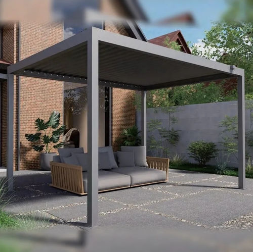 Пергола пристроенная к зданию - ST-100-C-KD - ALUX Pergola - самонесущая / из стали / с мобильными планками
