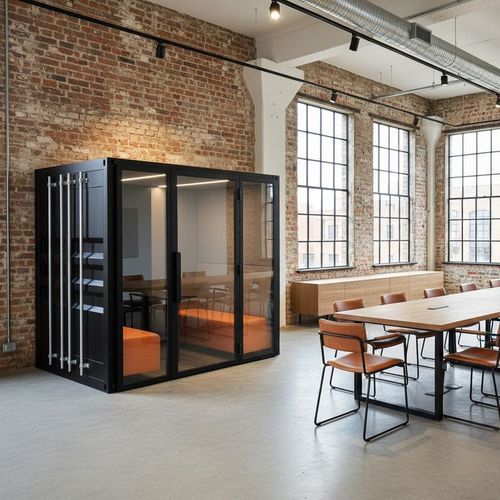 Рабочий стол POD со встроенным освещением - CONTAINER BOOTH - The meeting pod - акустическая / с застекленной дверью / USB