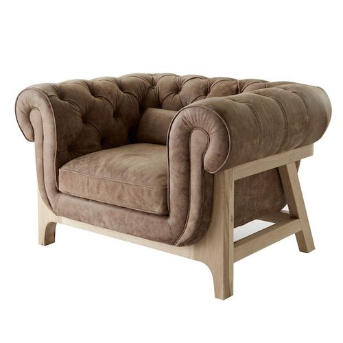 Современное кресло - COCOON CHESTERFIELD - BLEU NATURE - из кожи / из дуба