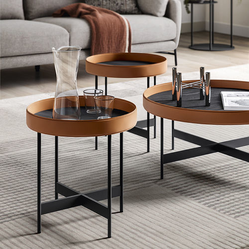 Современный вспомогательный столик - ARENA - calligaris - из мореной древесины / из кожи / с основанием из металла