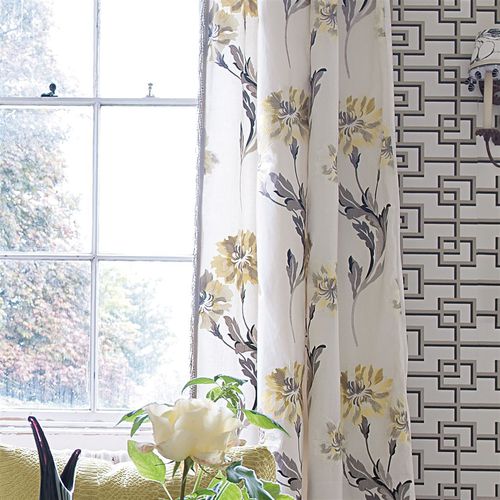 Обивочная ткань - PAVILION - DESIGNERS GUILD - для штор / в цветочек / из льна