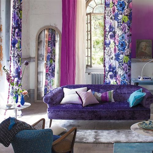 Обивочная ткань - VIOLA - DESIGNERS GUILD - для штор / в цветочек / из льна