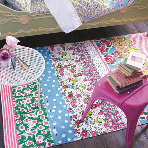 Современный ковер - DAISY STRIPE PEONY - DESIGNERS GUILD - с рисунком / из хлопка / прямоугольный