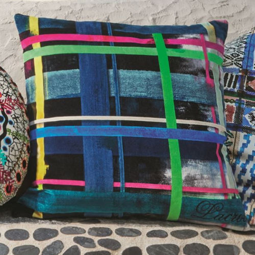 Квадратная подушка - L'ENTRELAC MULTICOLORE - DESIGNERS GUILD - с рисунком / из хлопка / многоцветная