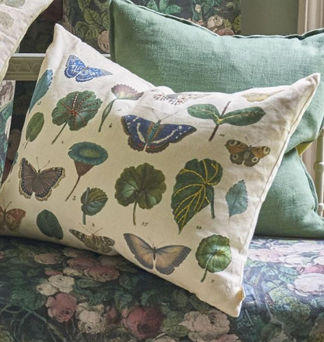 Прямоугольная подушка - A LEAF & BUTTERFLY STUDY - DESIGNERS GUILD - с рисунком животных / из льна / многоцветная