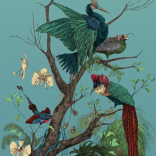 Современный обои - OISEAU DE PARADIS DROIT  - EDMOND PETIT - из нетканых материалов / природный мотив / в цветочек
