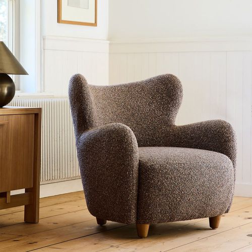 Современное кресло - Jodie Wing - West Elm - из ткани / из цельной древесины / коричневое