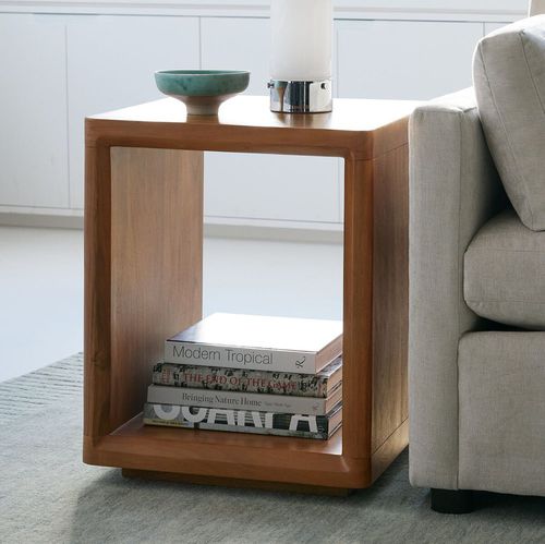 Современный вспомогательный столик - Calla - West Elm - из акации / с основанием из цельной древесины / квадратный