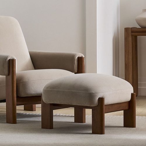 Современная оттоманка - Nils - West Elm - из ткани / из цельной древесины / прямоугольная