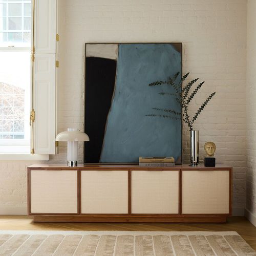 Современный стол-консоль - Douglas Tatami Media - West Elm - из акации / с основанием из древесины / прямоугольный