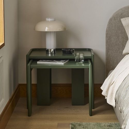 Современный ночной столик - Rylee Nesting - West Elm - из лакированной древесины / с основанием из красного дерева / прямоугольный