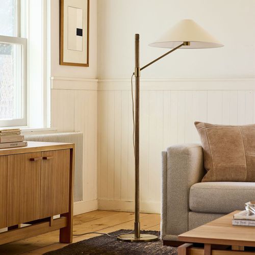 Напольная лампа - Devon - West Elm - из металла / из ткани / из ясеня