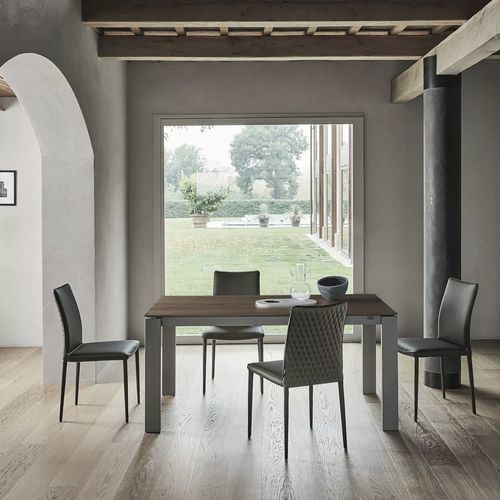 Современный обеденный стол - TOM - BONTEMPI CASA - из металла / из лакированного металла / из фанерованной древесины