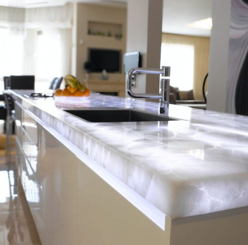 Рабочая поверхность из полудрагоценного камня - GEMSTONE WHITE QUARTZ - ARTISTIC TILE - для профессионального использования / для кухни / полированная