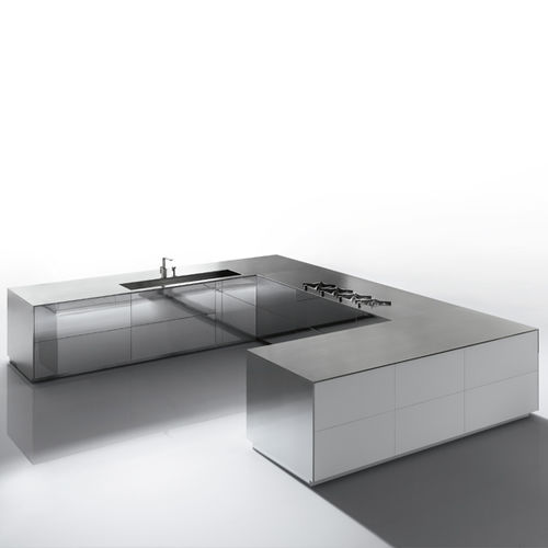 Современная кухня - SUPER MIRROR - MUEBLES DOCA - из фанерованной древесины / из стали / островного типа
