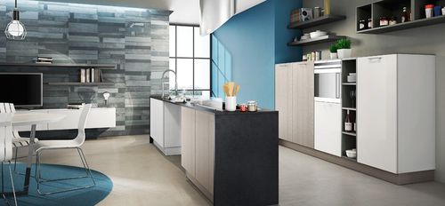 Современная кухня - PLAN - BERLONI - из фанерованной древесины / островного типа / с ручками