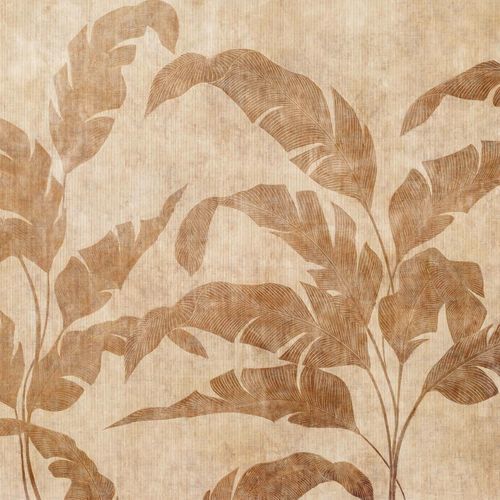 Современный обои - Leaves Shadow Camel - Coordonné - из ткани / из бамбука / в цветочек