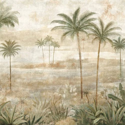 Современный обои - Draa Palms Leaves - Coordonné - из ткани / с рисунком / зеленый