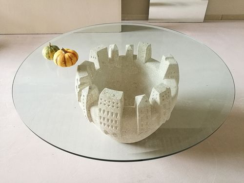 Журнальный столик уникальный дизайн - Gaia - stonebreakers - из кристалла / с основанием из камня / круглый