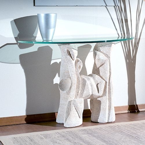 Современный стол-консоль - Magellano  - stonebreakers - из стекла / с основанием из камня / овальный