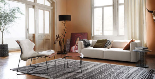 Современное низкое кресло - CUOIO LOUNGE - Walter Knoll - из кожи / из металла / с опорой для ступней