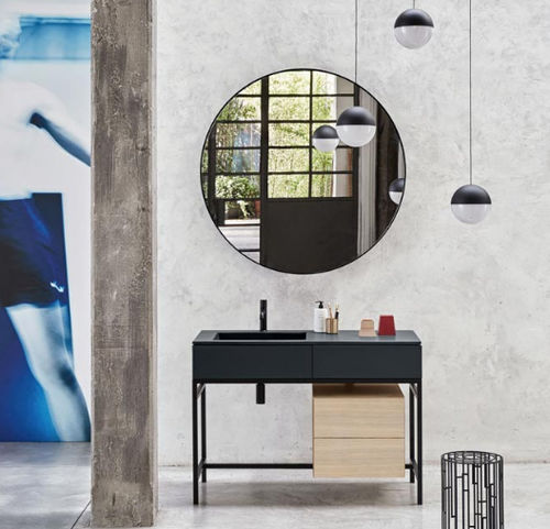 Напольная тумба под умывальник - MILANO - BASALTO  MATT BLACK  ROVERE SBIANCATO - Ceramica Cielo - из дерева / из керамики / из лакированной стали