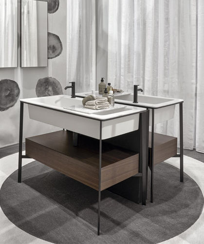 Напольная тумба под умывальник - CATINO RETTANGOLARE - TALCO  MATT BLACK  EUCALIPTO - Ceramica Cielo - из дерева / из керамики / из металла