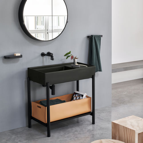 Напольная тумба под умывальник - PLINIO - LAVAGNA  MATT BLACK  LEATHER - Ceramica Cielo - из дерева / из керамики / из металла