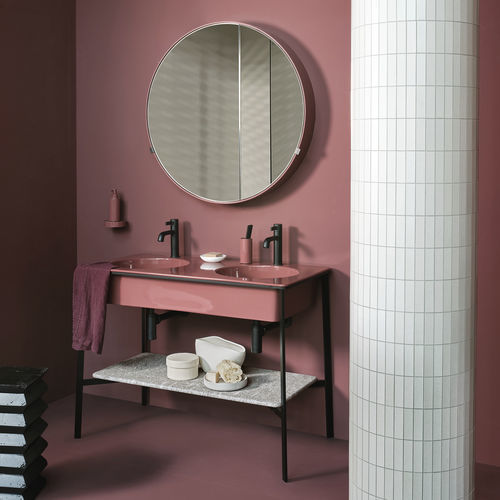 Двойная тумба под умывальник - CATINO - CORALLO/BIANCO CARRARA - Ceramica Cielo - напольная / из лакированной древесины / из керамики