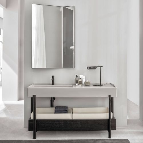 Напольная тумба под умывальник - PLINIO 140 - POMICE/ROVERE NERO - Ceramica Cielo - из дерева / из керамики / современная