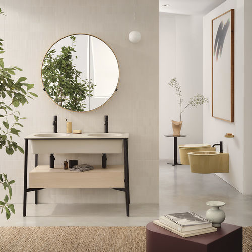 Двойная тумба под умывальник - CATINO - LINO/ROVERE SBIANCATO - ANEMONE - Ceramica Cielo - напольная / из лакированной древесины / из керамики