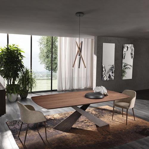 Современный стол - LIVING - Riflessi - из дерева / из металла / с основанием из металла