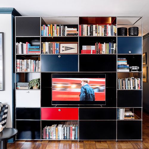 Современный настенный комплект для ТВ - USM Haller - USM Modular Furniture - из металла / модульный / с полками