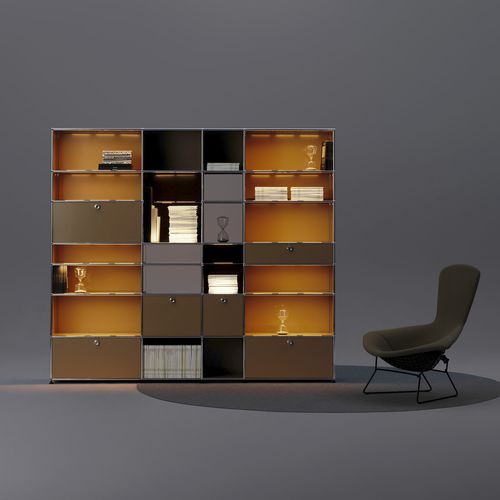 Современный стеллаж - USM Haller E - USM Modular Furniture - из металла / из стекла / с подсветкой