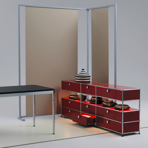 Современный буфет - USM Haller E - USM Modular Furniture - из металла / с выдвижными ящиками / со встроенным освещением