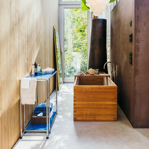 Современный стол-консоль - USM Haller - USM Modular Furniture - из металла / с основанием из металла / прямоугольный
