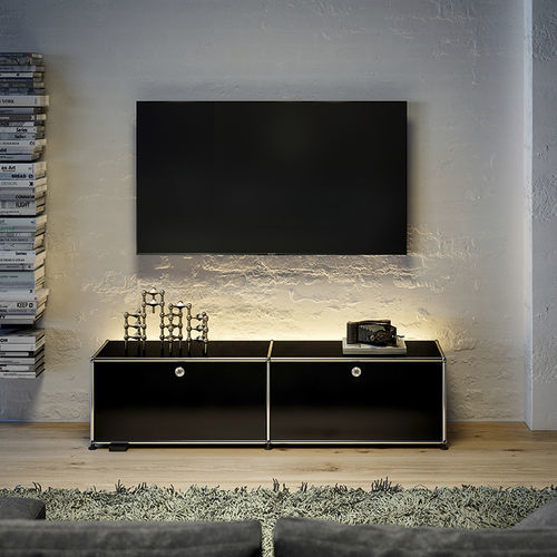 Современная тумба под телевизор - USM Haller - USM Modular Furniture - низкая тумба под телевизор / со встроенным ящиком / 2 дверцы
