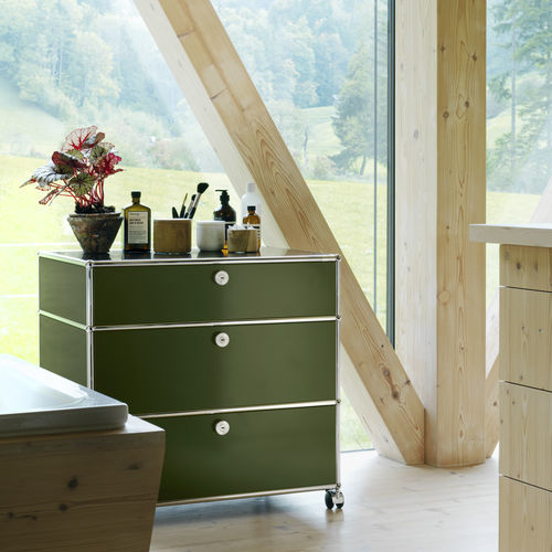 Шкаф для хранения на колесиках - USM Haller - USM Modular Furniture - современный / металлический / зеленый