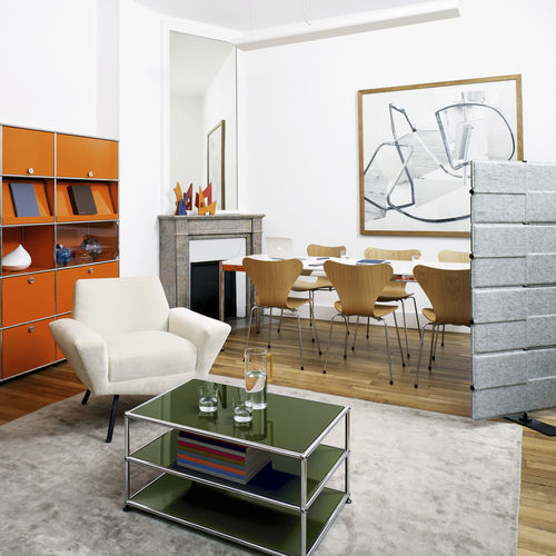 Современный журнальный столик - USM Haller - USM Modular Furniture - из стекла / с основанием из металла / прямоугольный