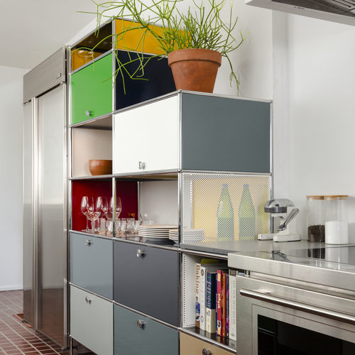 Современный шкаф для хранения для кухни - USM Haller E - USM Modular Furniture - из нержавеющей стали