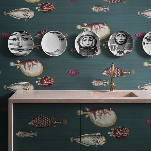 Классический обои - Acquario - Cole&Son - из ткани / с рисунком животных / синий