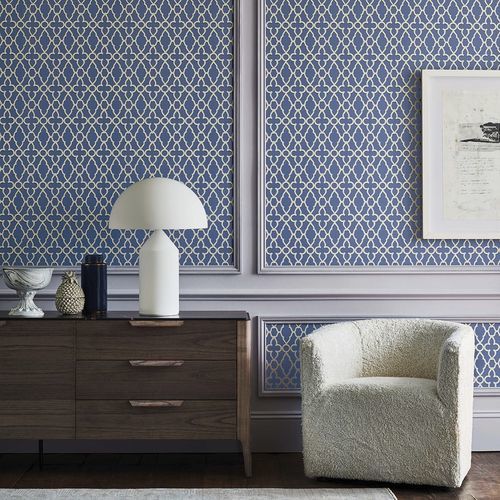 Современный обои - Treillage - Cole&Son - из ткани / c геометрическим рисунком / белый