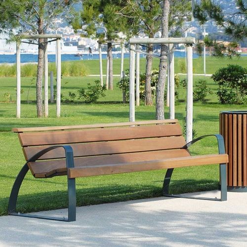 Современная общественная скамейка - VIENNE - AREA - из дерева / из стали / со спинкой