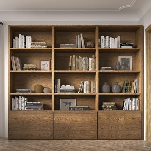 Современный книжный шкаф - Shelves - Arlex - из лакированной древесины / со встроенным ящиком / со стеклянной дверью